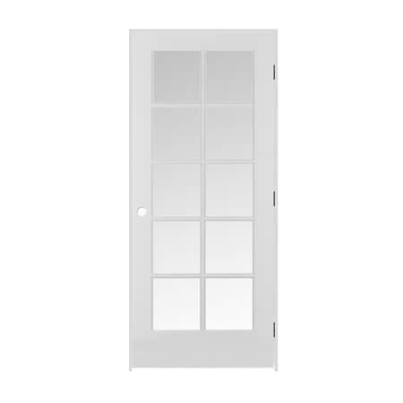 Trimlite 32"x80"x13/8" Primed 10Lite Clear Tempered Glass Interior French 69/16" LH Prehung Door Black Hinges 2868pri1310CLETLH1D6916